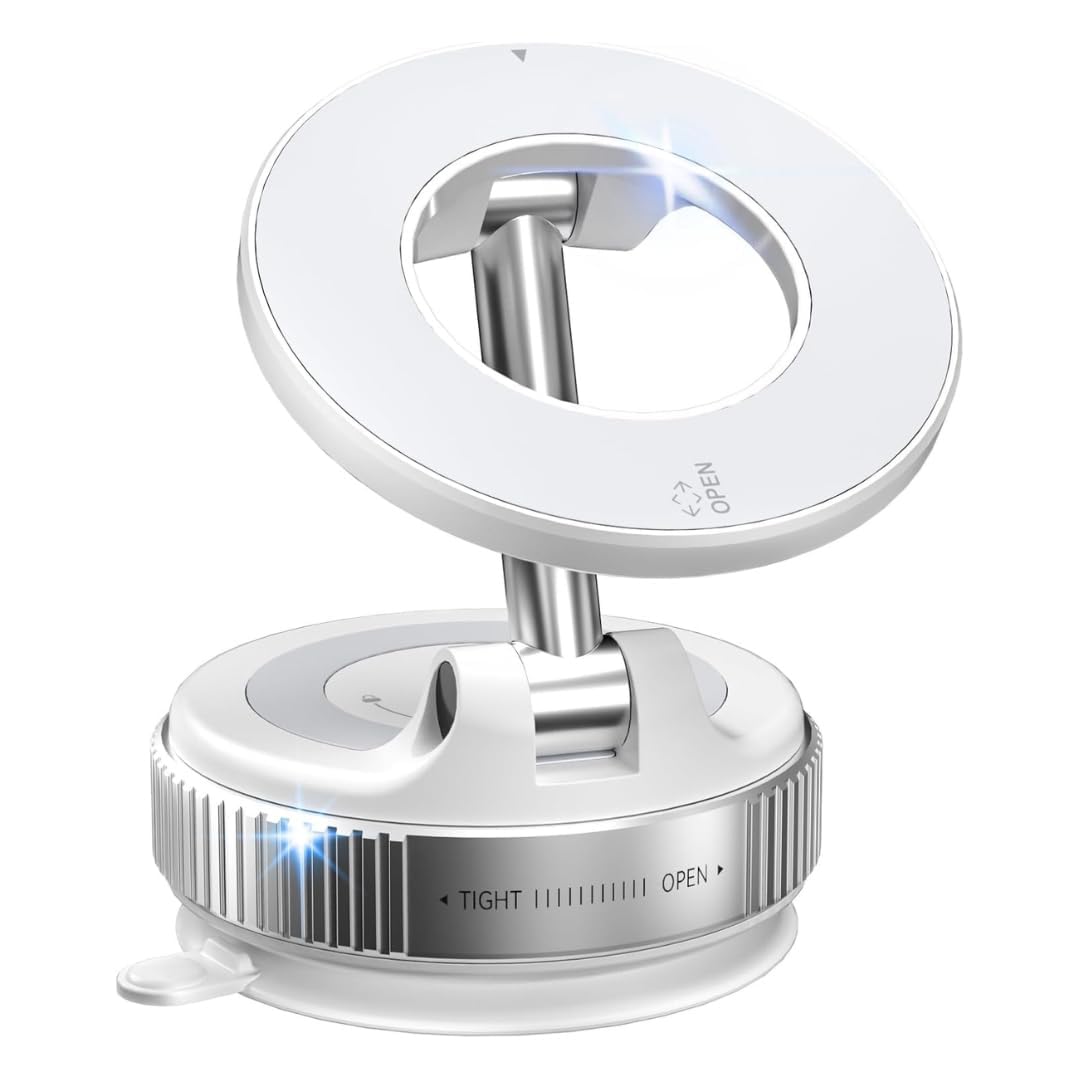 360° Vacuum Magnetic Phone Holder with N55 Magnets | Strong Suction Car Dashboard & Desk Mobile Stand | 4-Axis Adjustable MagSafe Compatible Phone Mount for Car, Gym, and Travel - White-image-11