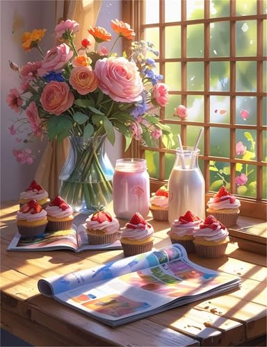 Hoonjiin Libro de leche Pintura por Números para Adultos,Pintar por Numeros para Principiantes,DIY Sol Paint by Numbers Kits con Pinceles,Decoración del Hogar(45x60cm,sin marco)