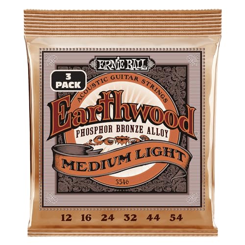 Ernie Ball Earthwood Medium Light Phosphor Bronze Acoustic Guitar Strings 3 Pack - 12-54 Gauge