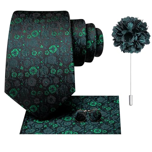 Image of Dubulle Mens Tie and Lapel Pin Paisley Striped Floral Necktie for Men Pocket Square Cufflinks 4PCS Set Wedding Party