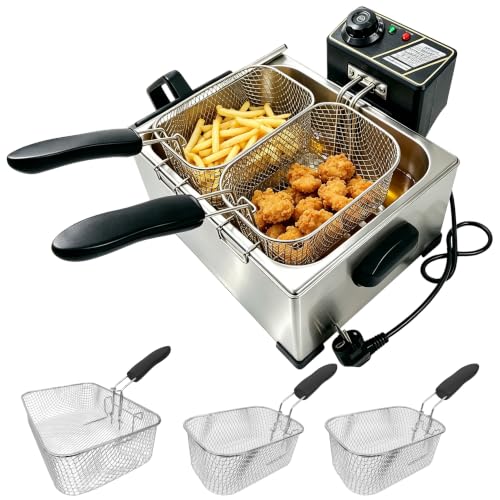Freidora doble de acero inoxidable, Freidora con ventana de visualización, caja de acero inoxidable, cesta de freír extraíble para cocina doméstica, patatas fritas, pollo, anillos de cebolla