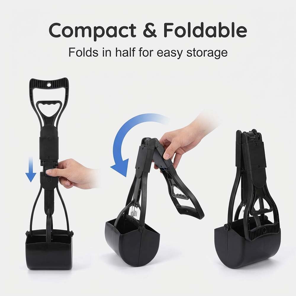 Dog Pooper Scooper 24 Inch Foldable, 2026 NEW Pet Poop Scooper with Long Handle, One-Handed Dog Waste Picker for Grass Gravel Yard Lawn Small Large Dogs (Black)