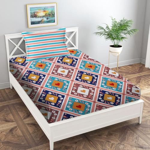 Image of IVAZA Turkish Cotton 280 TC Super Soft Warm Bedsheet Set for Single Size Bed, Durable bedsheet with 1 Pillow Cover Turquroise