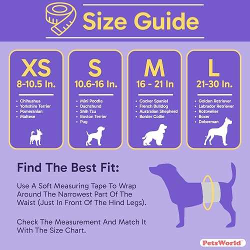 Image of PetsWorld Dog Diapers Male Medium 100 Count Disposable Male Dog Wraps - Super Absorbent Belly Bands with Wetness Indicator, Fur-Friendly Adjustable Fit for Incontinence & Training (Waist 16-21 in)