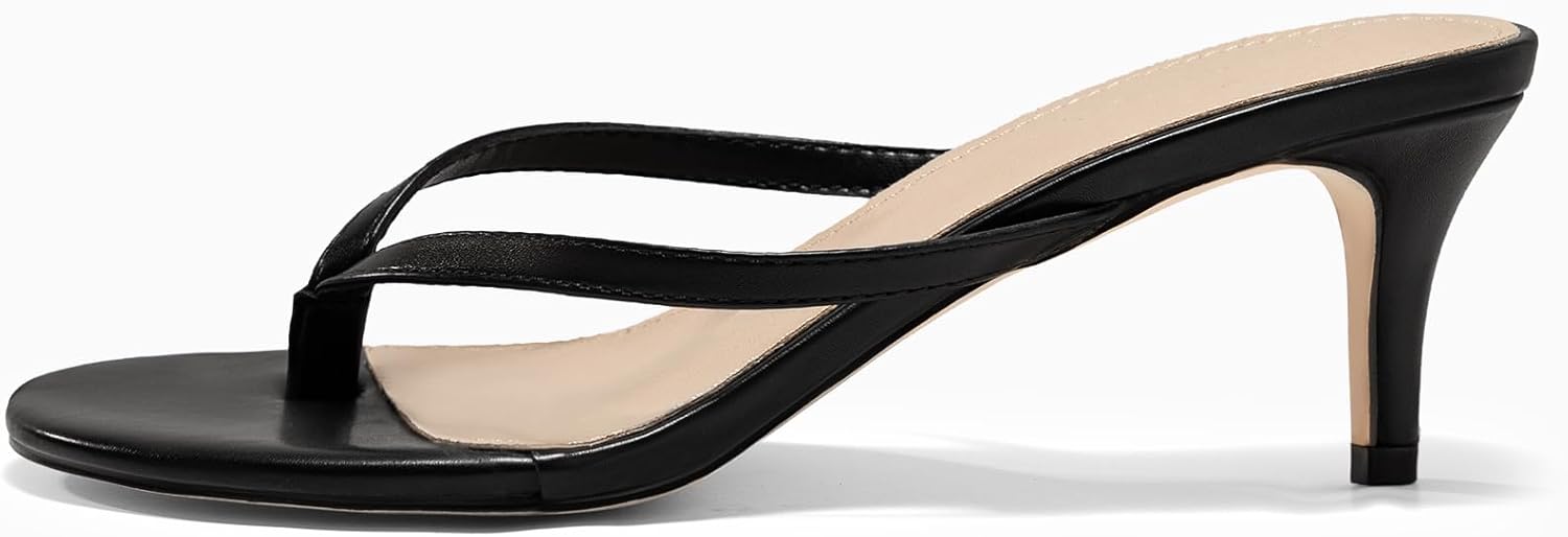 Coutgo Women's Kitten Heels Flip Flops Thong Heeled Sandals Round Open Toe Comfortable Summer Beach Shoes - Image 4