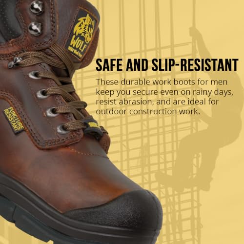 WOLF Work Boot | 100% Genuine Upper Leather | Oil, Heat, Chemical, Impact, Puncture, Abrasion Resistant | Electrical Hazards | Non-Slip Rubber Sole | Steel Toe | Padded Collar | Construction | Industrial PPE4