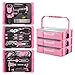 WORKPRO Pink Tool Set with Drill, 43PCS Power Drill Set with Toolbox, 8V Lithium-ion Cordless Drill and Bits, 2.0 Ah Portable Electric Screwdriver Home Tool Set with Stackable Box- Pink Ribbon