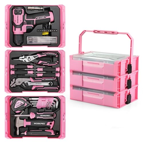 Image of WORKPRO Power Drill Set with Stackable Tool Box, 8V Cordless Drill Driver and Bit Set, 2.0Ah Electric Cordless Screwdriver Kit with 3 /8 inch Keyless Chuck, For Home Repair, DIY