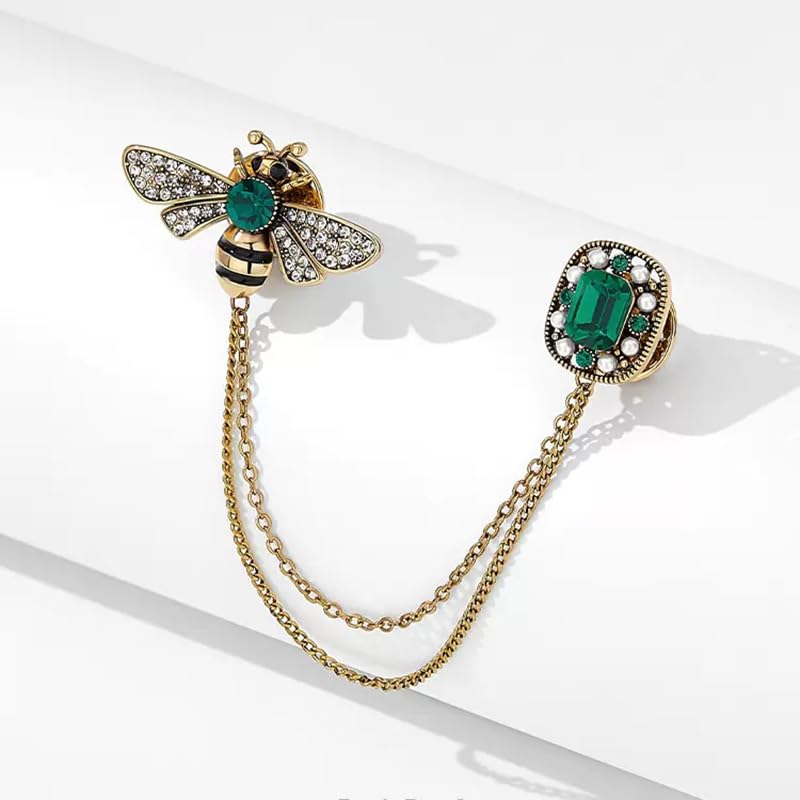 Image of Dreuyet Honey Bee Brooches for Women Men CZ Crystal Cute Bee With Hanging Chain Tassel Badge Suit Collar Brooch Lapel Pin Vintage Insect Themes Hanging Brooches Pins Accessories