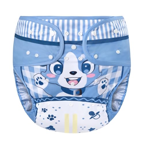 Image of Littleforbig Washable Adjustable Reusable Waterproof Cloth Adult Diaper Wrap Cover- Little Blue L