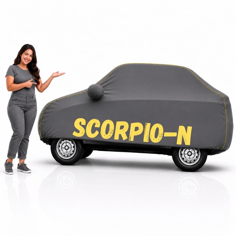 Image of Long-Life 100% Waterproof Scorpio-N Car Body Cover for Dust & Rain, Compatible with All Models of Scorpio-N Car Cover, Comes with Bird Droppings, Scratch, UV and Paint Protection - Grey