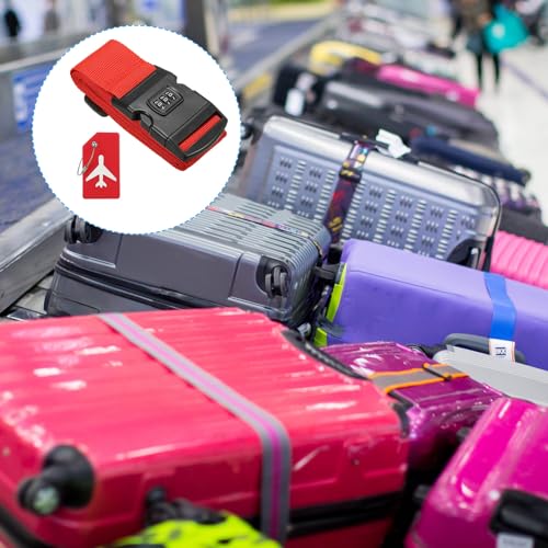 Image of PATIKIL Luggage Strap with Combination Lock Luggage Tag and Loop 78 inchx2 inch, 4 Set Adjustable Suitcase Belt for Travel Packing Bag Closure Identify, Red