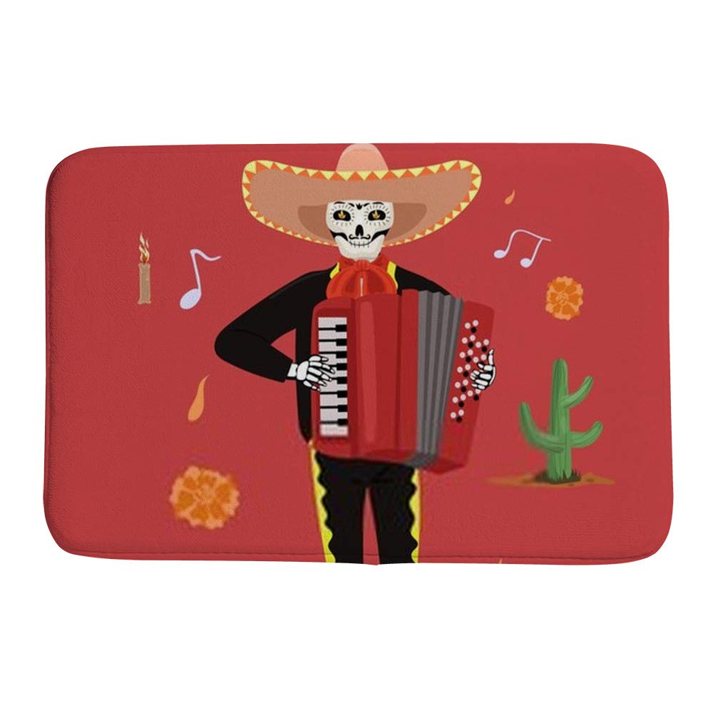 Tapis de bain squelette mexicain en velours corail de 91x61 cm