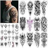 77 Sheets Cyber Sigilism Temporary Tattoos Adult,17 Sheets Tribal Cyber Seal Fake Arm Leg Chest Shoulder Temp Tattoo Stickers, 60 Sheets Tiny Black Tattoos for Women Men Kids