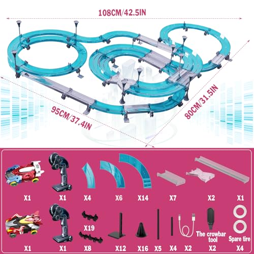 Image of Slot Car Race Track Sets Dual-Player Electric Remote Control Car for Kids Electric Racing Game with Hand Controllers Circular Overpass Track Birthday Toys for Boys Kids 6 7 8-12