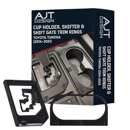 AJT DESIGN Cup Holder Gear Shifter & Shift Gate Trim Rings for Toyota Tundra (2014-2021) | Matte Black Chrome Delete Kit Made with Impact Resistance ABS Plastic | Easy Installation | Made in USA