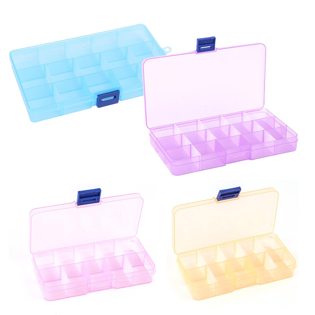 4 Stück Fächer Aufbewahrungsbox, Plastik Aufbewahrungsbox Sortierboxen Schmuckkasten Einstellbar Sortimentskasten für Schmuck Veranstalter Perlen Ohrring Kleinteile