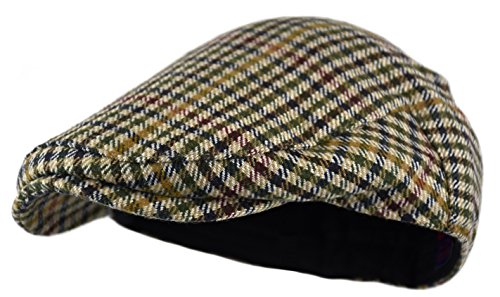 Wonderful Fashion Men's Classic Herringbone Tweed Wool Blend Newsboy Ivy Hat (L/XL, Houndstooth Camel)