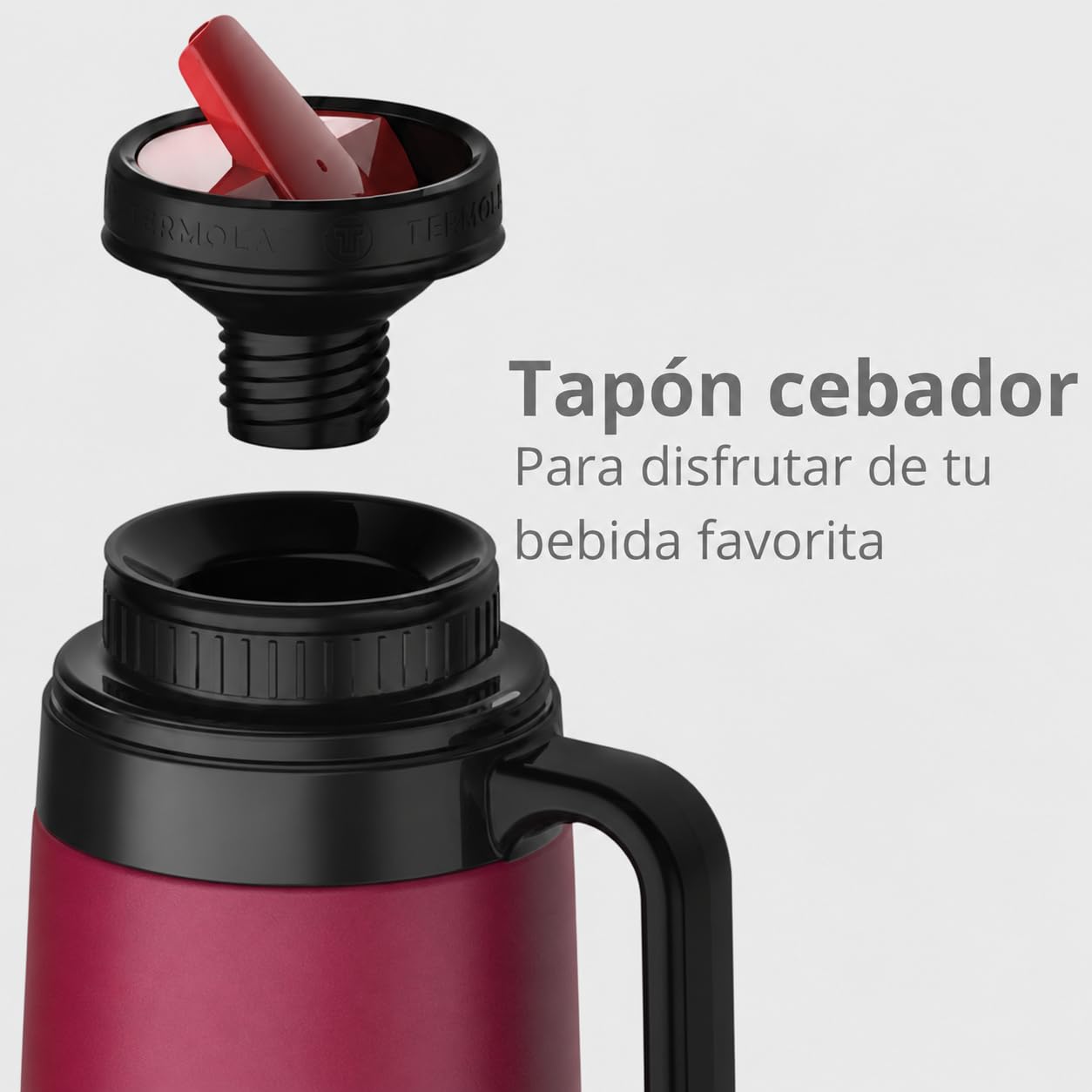 TERMOLAR - Termo R-EVOLUTION 1L con Pico Cebador para Mate y Asa | Termo Acero Inoxidable 304 | Retención Térmica 20H Calor / 36H Frío | Botella Aislante de Viaje Premium para Café o Té (Rosa)