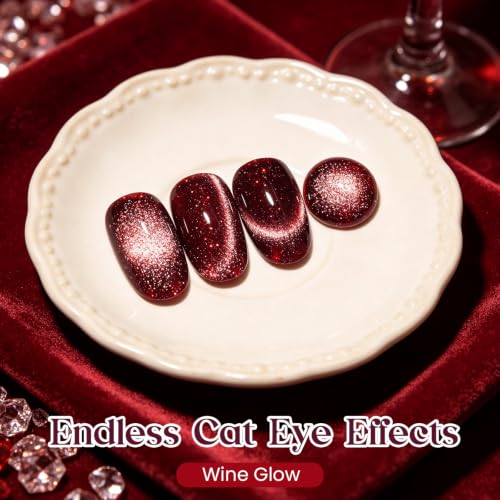 Image of Beetles Burgundy Red Cat Eye Gel Polish, Wine Glow 15ml Magnetic Nail Gel