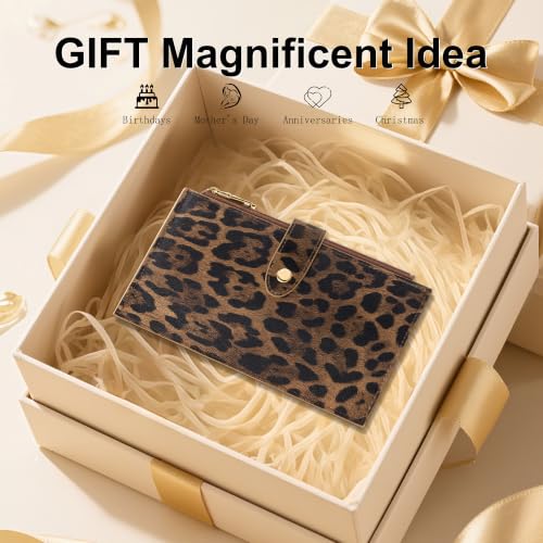 Image of Travelambo Womens Leather Bifold Wallet, Slim RFID Blocking Card Holder