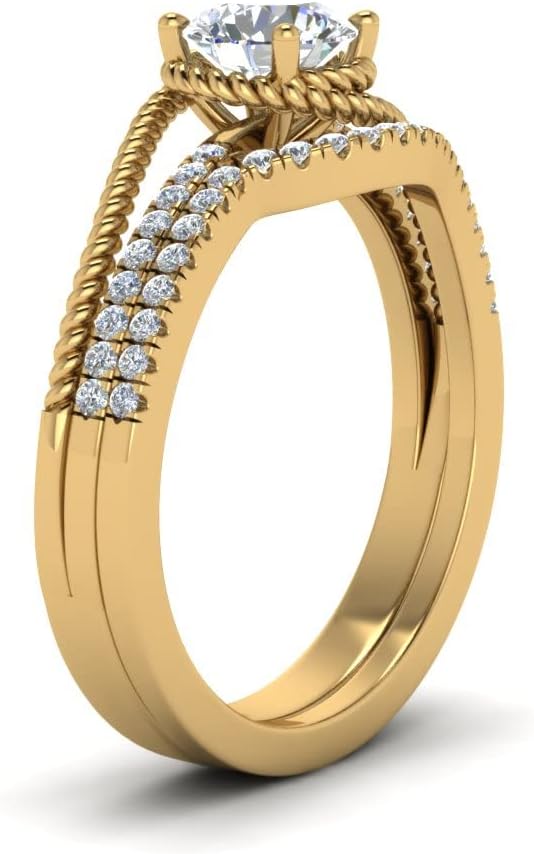 Choose Your Gemstone Rope Split Shank Wedding Ring Set Yellow Gold Plated Round Shape Wedding Ring Sets Ornaments Surprise for Wife Symbol of Love Clarity Comfortable US Size 4 to 12