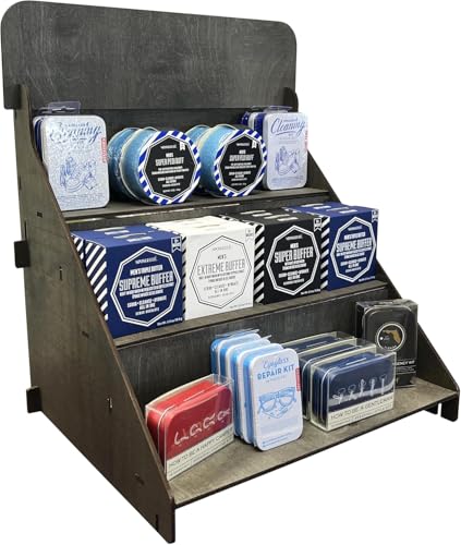 Wooden Portable Retail Table Display Stand Countertop 3 Step Riser Craft Shows, Farmers Markets Tradeshows |No Hardware Assembly Flat Pack Soap Display CBD Jewelry Spices Cups Tumblers Coasters