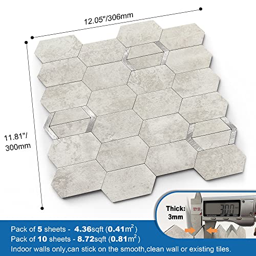 Mofit Peel And Stick Tile For Kitchen Backsplash Matte Finish,Peel And Stick Bathroom Marble 3D Wall Panels Honeycomb Tiles For Rvs Waterproof(10Sheets,Cement Grey) #TOP4
