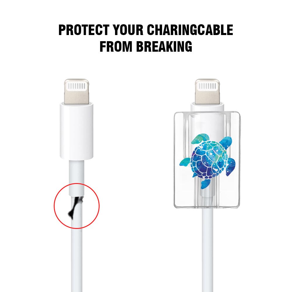 FINCIBO 2-Pack Cute Cable Protectors For IPhone Charger - Blue Sea Turtle Design