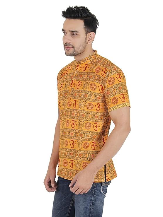 Image of THE MAKKI Trends - Om Printed Kurta for Men & Boys | Cotton Half Sleeve Mahadev Mahakal Kurta T-Shirt for Events, Festivals, and Religious Ceremonies (Regular)