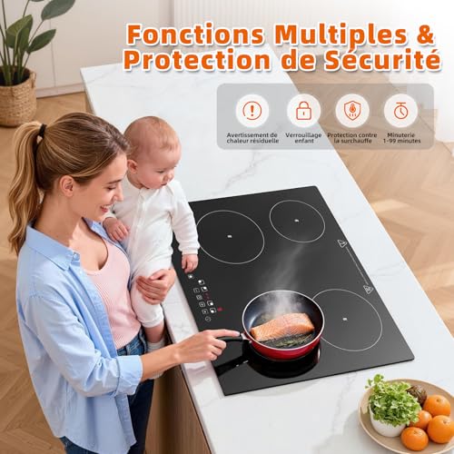 Plaque vitrocéramique 4 feux encastrable commande tactile minuteur 60cm - 5