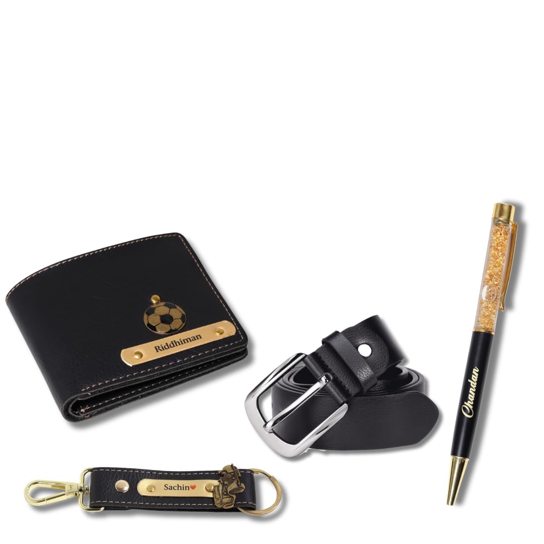 Thebaegift Men's Personalized Wallet, Pen, Key Chain & Belt Gift Set | with Name | Leather | Best Gift for Brother, Husband, Boyfriend, Father (Black)-image-27