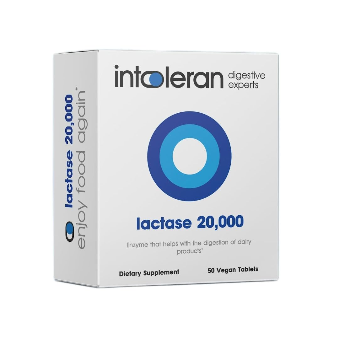 Intoleran Lactase 20,000 Digestive Enzymes - 50 Scored Tablets | Supplement for Lactose Intolerance, Lactase Enzyme that Helps Digest Dairy & Lactose, Highest Dosed & Fast Acting