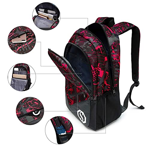 Camtop School Backpack Boys Kids School Bookbag Set Student Backpack With Lunch Box And Pencil Case (Graffiti - Red) #TOP7