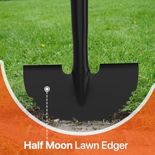 Manual Edger Lawn Tool, 41-inch Lawn Edger with Saw Tooth Blade, Half Moon Hand Edger with Metal Shaft, T-Grip Handle, H - Additional View