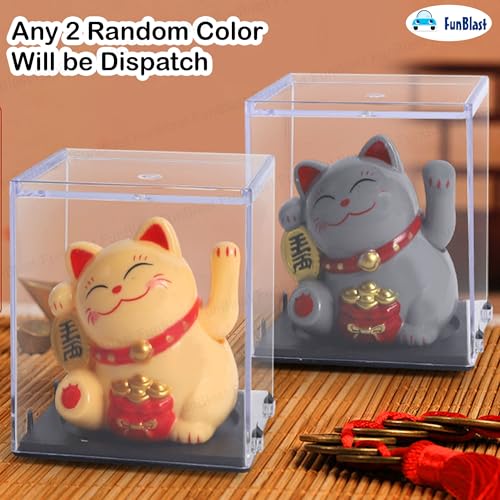 Image of FunBlast Maneki Neko Lucky Cat, Waving Arm Solar Powered Good Luck Wealth Welcoming Display Car Decor Paw Up with Arm, Decor Item for Home, Office and Car (Random Color;Pack of 2)