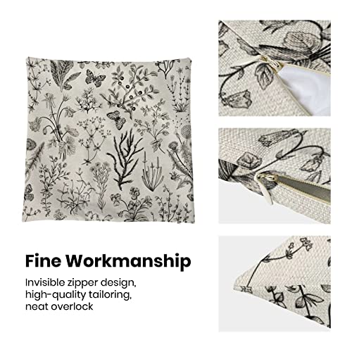 Image of AEIOAE Spring Pillow Covers 20x20 Inch Set of 2,Black Gray Wild Flower Plant Throw Pillows Case,Seasonal Floral Outdoor Decorative Square Linen Farmhouse Decor Cushion Covers for Home Sofa Bed Couch
