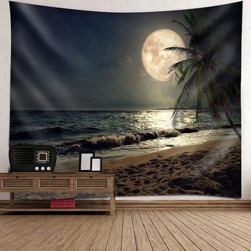 Tapiz de luna y mar RDSGYZ (150x150 cm) para decorar el dormitorio infantil