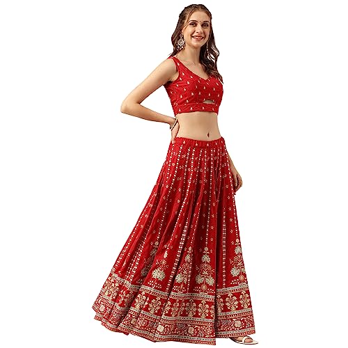 Image of Divena Maroon and Gold Printed Lehenga choli with Gold Dupatta Set