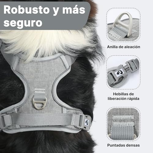 COMSLE Arnes Perro Grande Mediano Pequeño sin Tirones, Arnes Antitirones Antiescape Perro Ajustable Reflectante, Acolchado Cómodo Apto para Adiestramiento, Gris, S - imagen 3