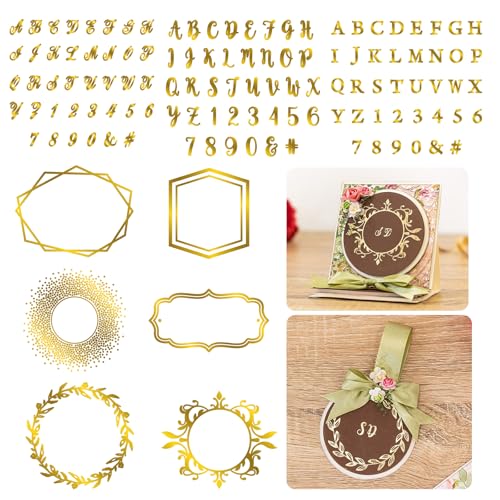 Briartw Hot Foil Plate Set - 3 Font Styles Alphabet & Numbers with 6 Decorative Frames for Card Making Scrapbooking - Capital Letters A-Z 0-9 DIY Embossing Stencil for Glimmer/Sizzix Machines