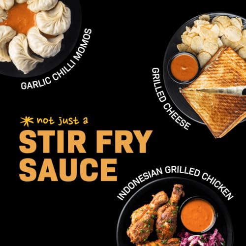 Image of BOOMBAY Garlic + Chilli Stir Fry Sauce 250g | Nothing Artificial | No Bad Oils | No Refined Sugars | Plant Based | Use in Sandwich or as a Dip, with Noodles or Burgers or Momos, Marinade (Pack of 1)