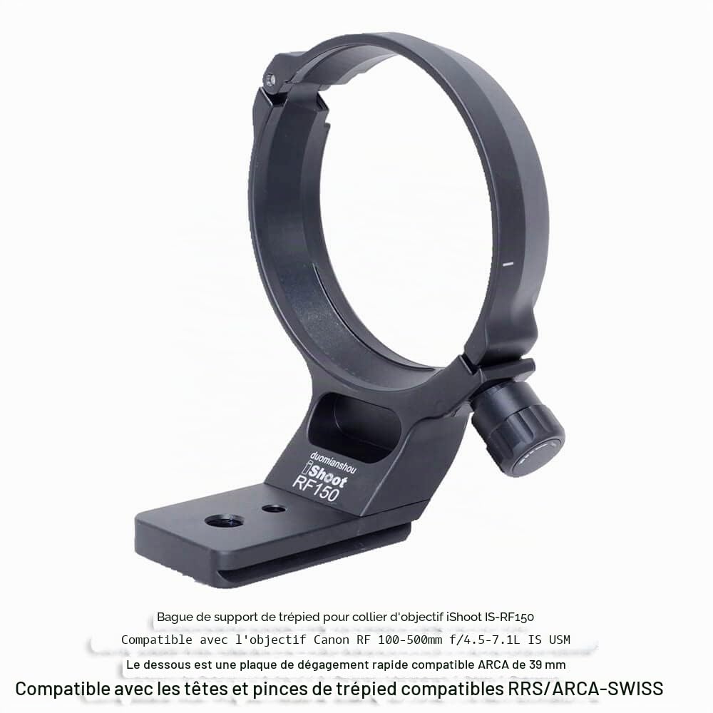 iShoot Bague de montage en métal pour trépied compatible avec Canon RF 100-500 mm f/4.5-7.1L IS USM, support d'objectif inférieur est Arca-Swiss Fit à dégagement rapide avec rainure à queue d'aronde