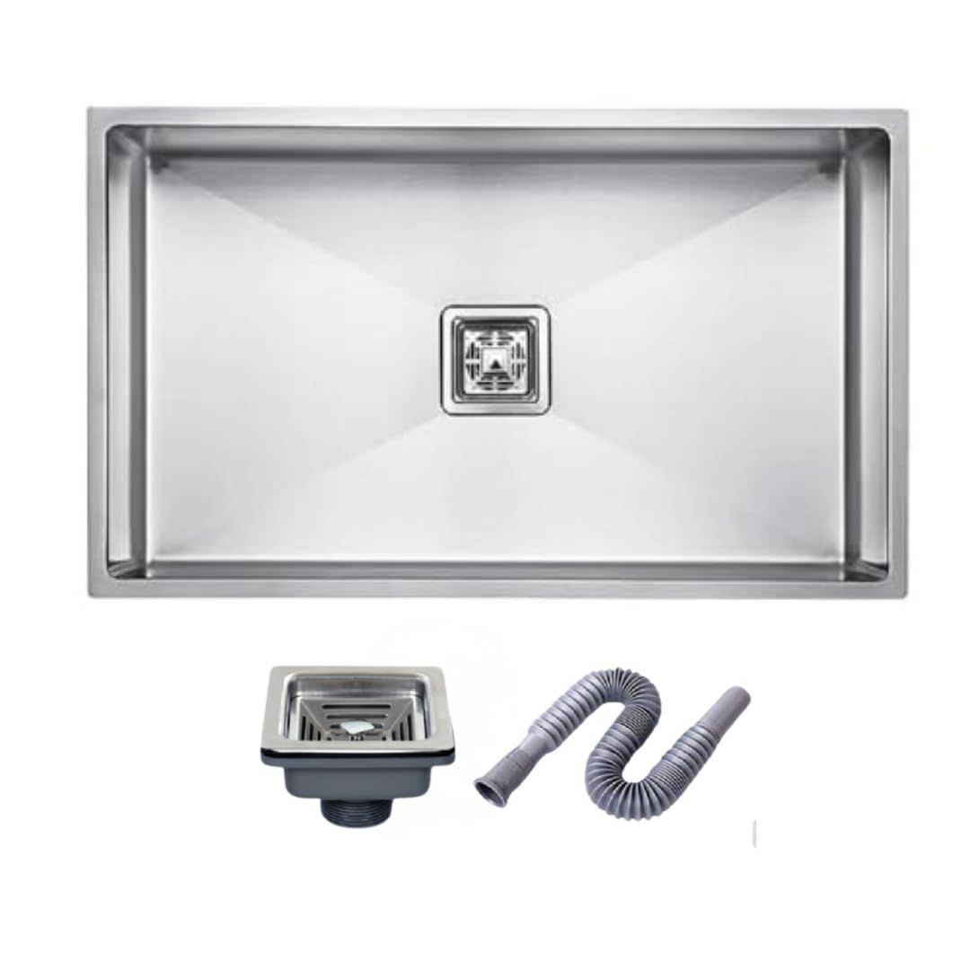 Bowls & More | Single Bowl | 27" X 18" X 10" Premium Handmade Kitchen Sink With Soap Dispenser | Sound Proof Single Bowl Stainless Steel Matt Finish (SILVER)-image-10