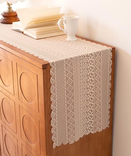 Best Fabric Runner for Chest of Drawers: Stylish & Durable Picks 2 Zulzifs Dresser Runner Cover Top - 13 x 70 Inches Lace Table Runner, Macrame Crochet Cream Dresser Scarf Doily for Bedroom Drawer Dresser Modern Table Decor Beige