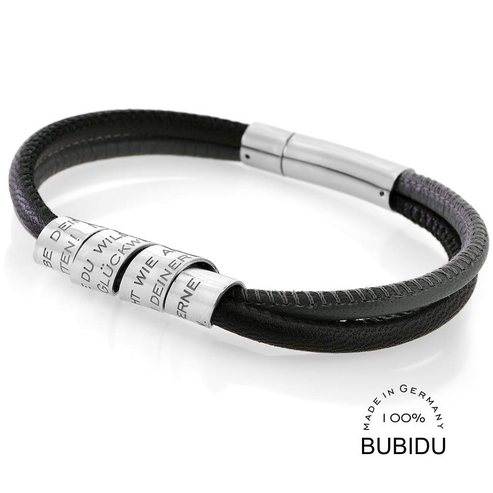 Lederarmband Herren mit Gravur personalisierter Männer Schmuck 925 Silber Männerarmband Text Leder schwarz grau Geschenk Freund Mann Armband Herrenarmband Namen | HANDMADE IN GERMANY