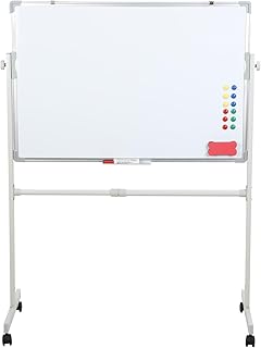 Doppelseitiges mobiles Whiteboard mit Ständer, Roll-Whiteboard mit Rollen, magnetisches, trocken abwischbares Whiteboard für Klassenzimmer, Büro, mit 5 Markern, 12 magnetischen Nägeln und 1