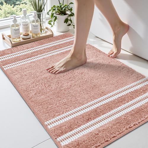 Arenarug Bathroom Rugs 17x24 Extra Soft Absorbent Bath Mat Chenille Non Slip Shower Mat Rubber Backing Machine Washable Bath Mats for Bathroom Shaggy Coral Bath Rugs for Tub Hallway