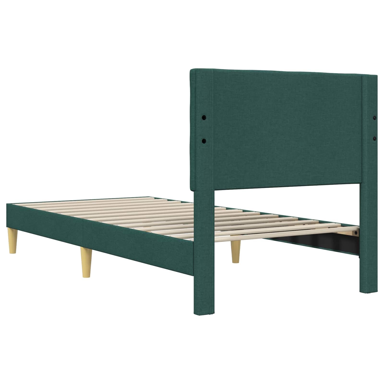 Rama de cama verde oscuro 90x190 cm tejido suave moderno minimalista con cabecero de contrachapado resistente a las manchas fácil de limpiar patas cónicas elegantes para dormitorio salón hogar