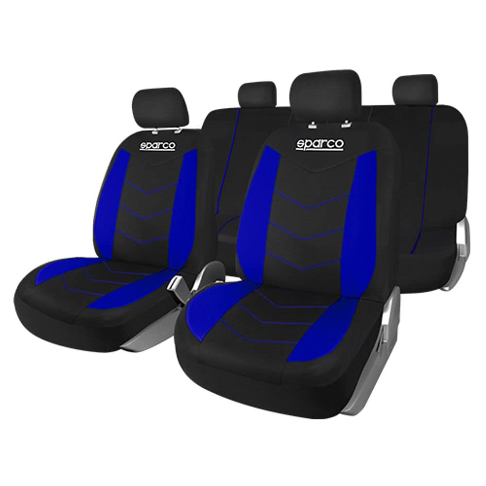 SPS431BL 9 piece Seat Cover Set, Black/Blue